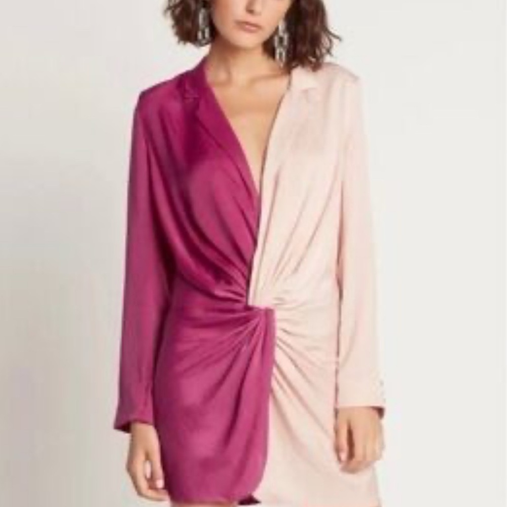 Chic Two-Tone Fuchsia/Blush Long Sleeve Crosby Street Dress Deep Neckline 6 NWT - Picture 1 of 9